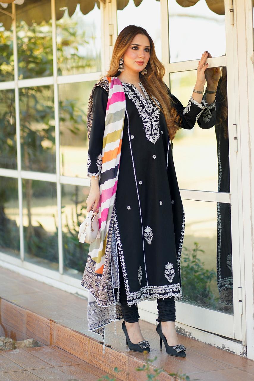 premium Quality embroidered Linen 3pc