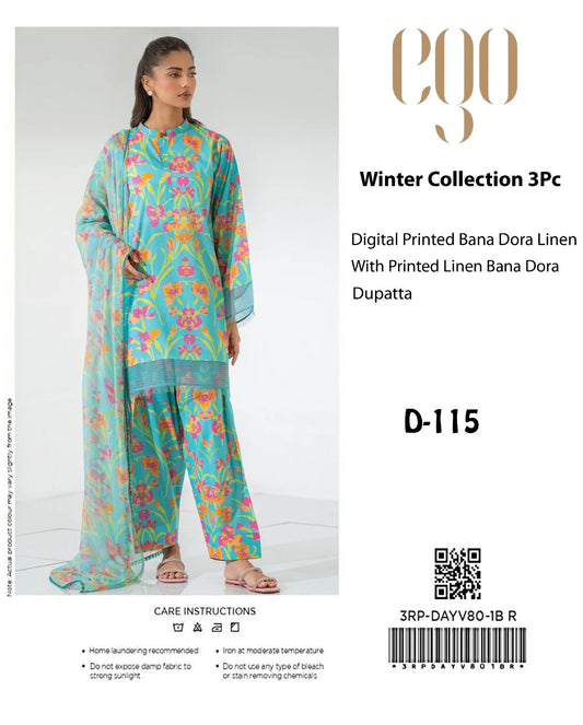 EGO Bana Dora Linen Digital Printed All over 3pc
