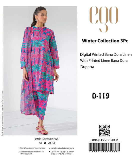EGO Bana Dora Linen Digital Printed All over 3pc