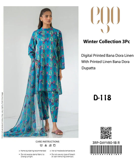 EGO Bana Dora Linen Digital Printed All over 3pc