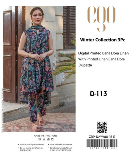EGO Bana Dora Linen Digital Printed All over 3pc