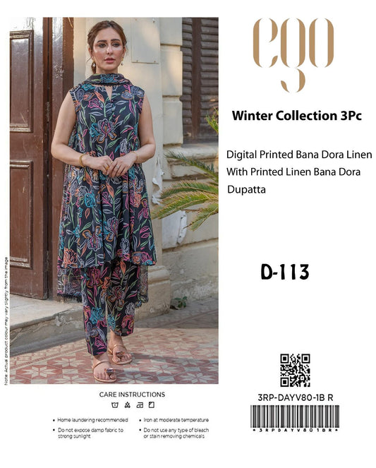 EGO Bana Dora Linen Digital Printed All over 3pc