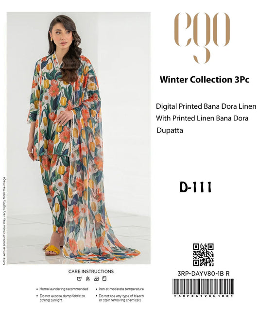 EGO Bana Dora Linen Digital Printed All over 3pc