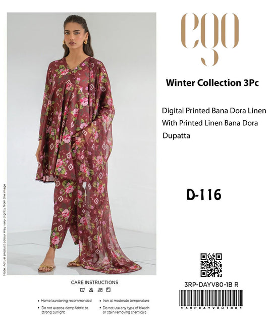 EGO Bana Dora Linen Digital Printed All over 3pc