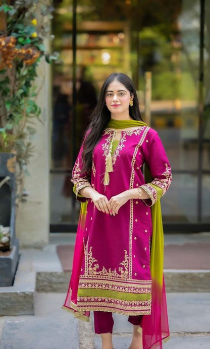 Premium quality linen 3pc embroidered